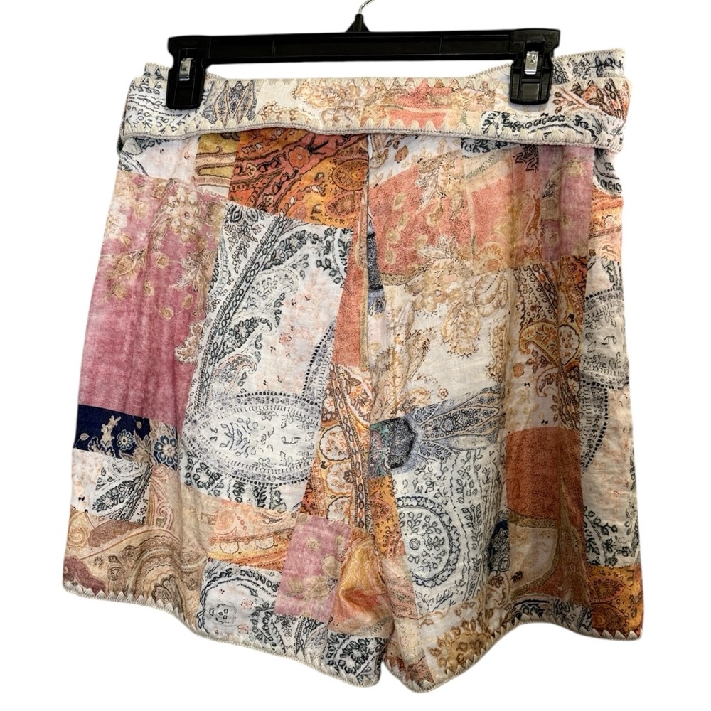 Magaschoni Multicolor Linen Patchwork Belted Shor… - image 2